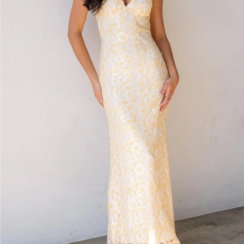 Beginning Boutique Farida Yellow Lace Maxi Dress